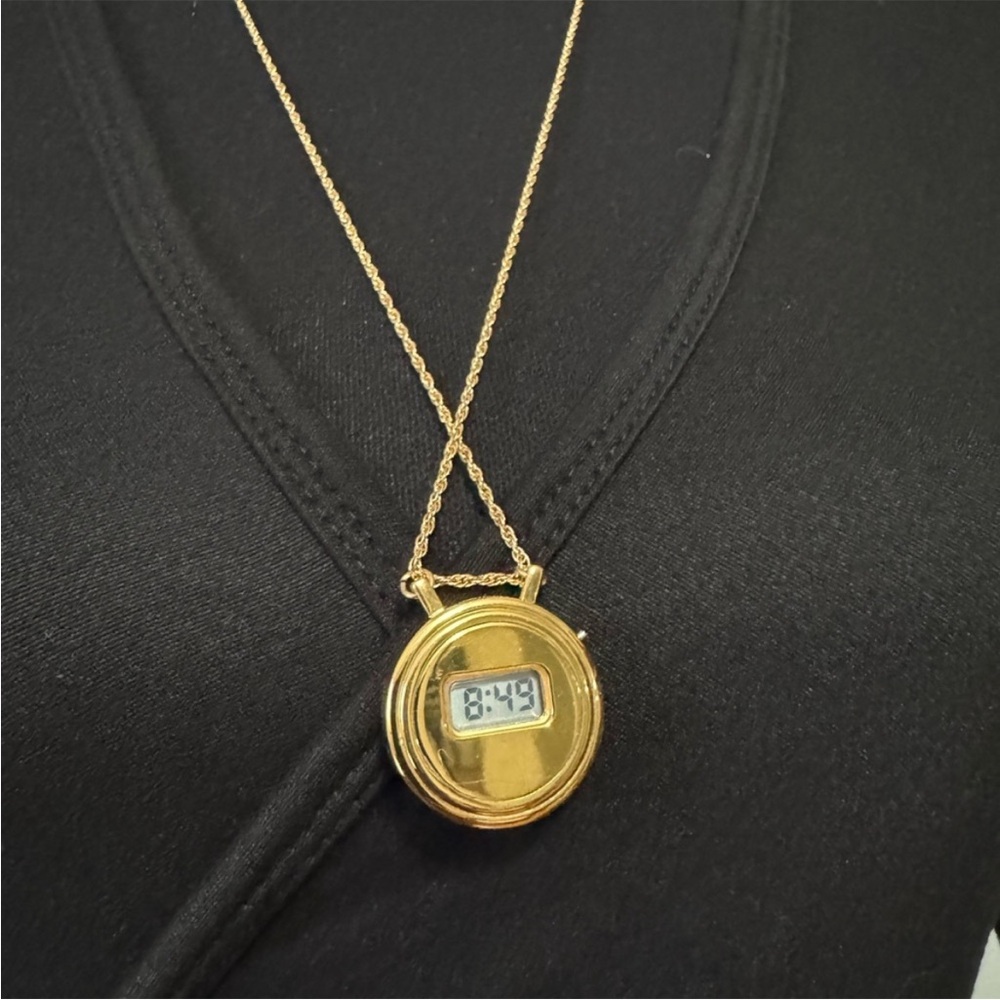Authentic Christian Dior Gold Tone Necklace with Logo Pendant Watch EUC - Picture 2 of 7